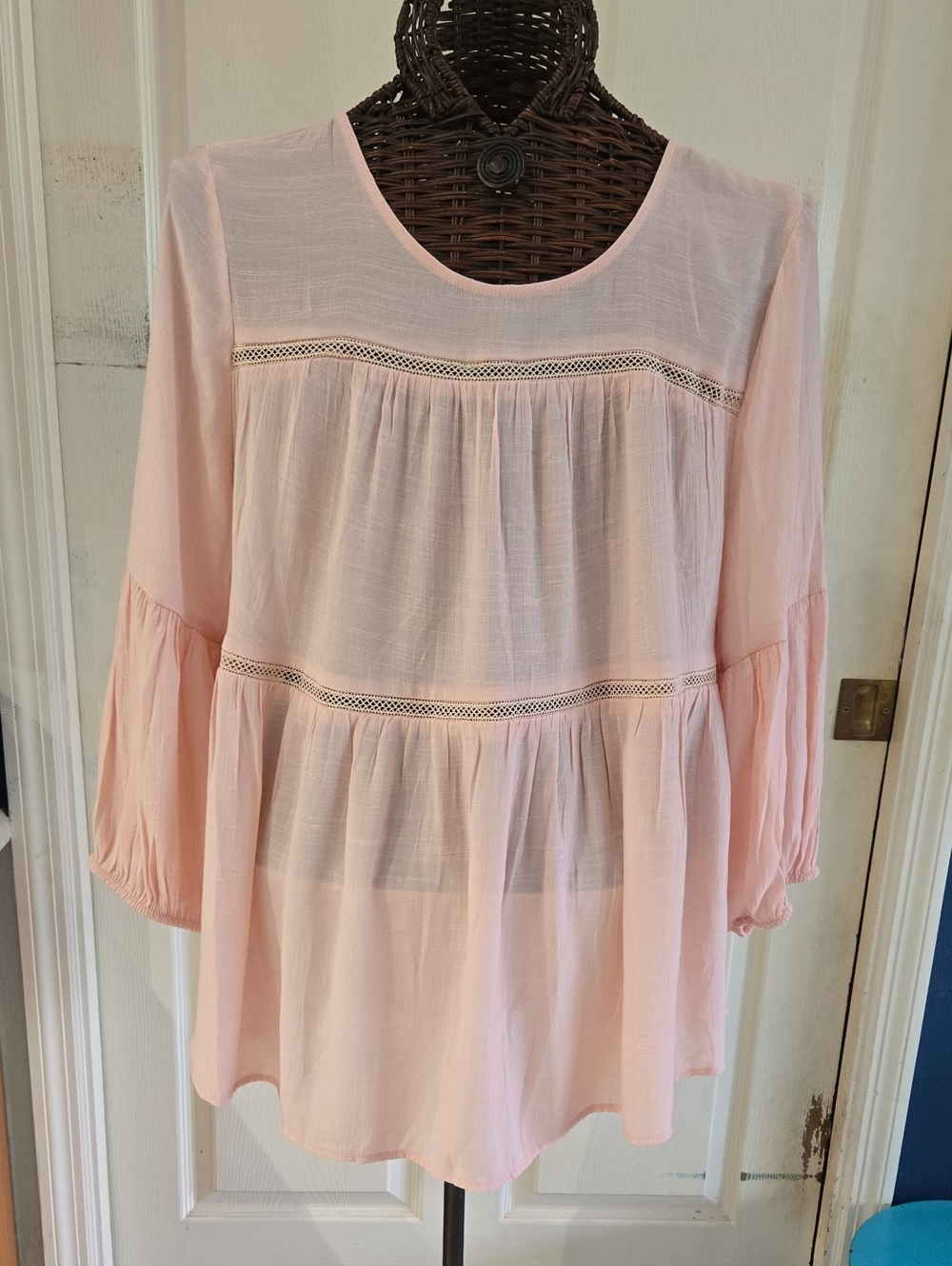 Cato Light Pink Tiered Peasant Tunic-Size XL